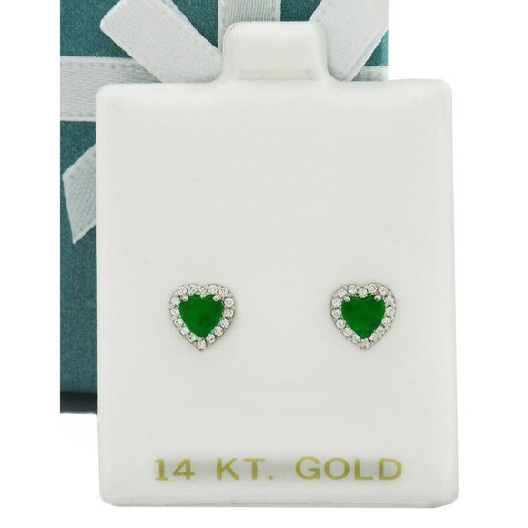Created Emeralds & White Sapphires Stud Earrings 14k White Gold